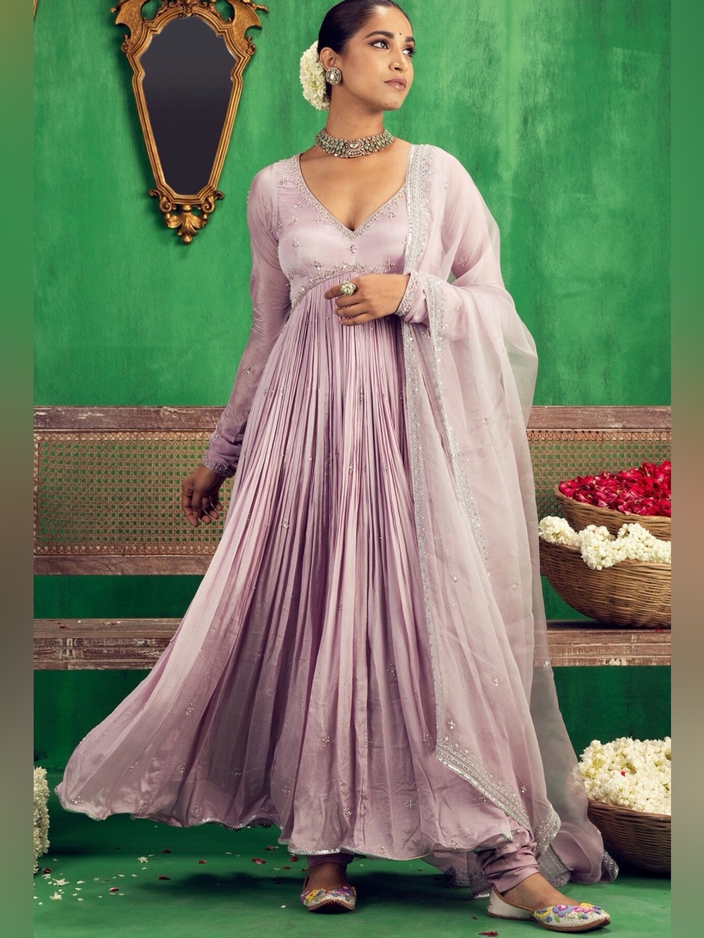 Jigar Mali Lavender Anarkali Women's Dress with Dupatta